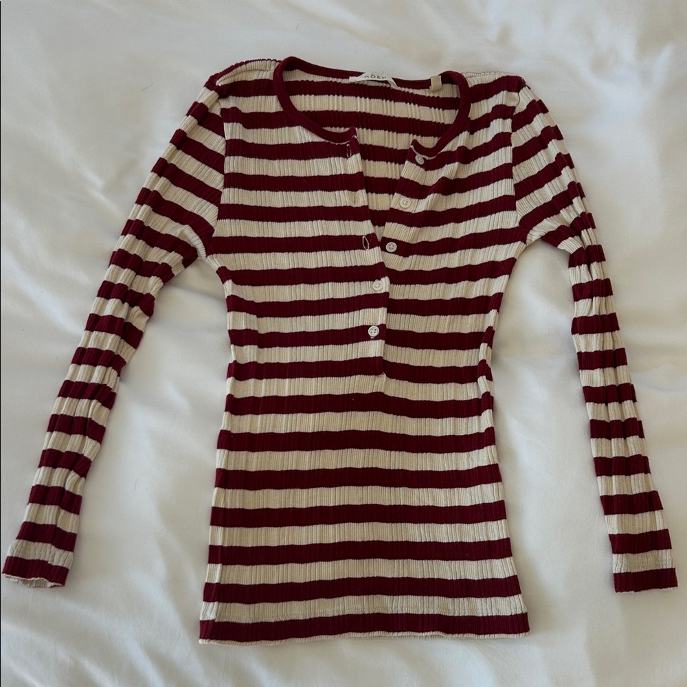 Doen Striped Henley red and Cream